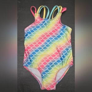 Reel Legends Girls Size 4T One Piece Bathing Suit Mermaid Rainbow Scales GUC